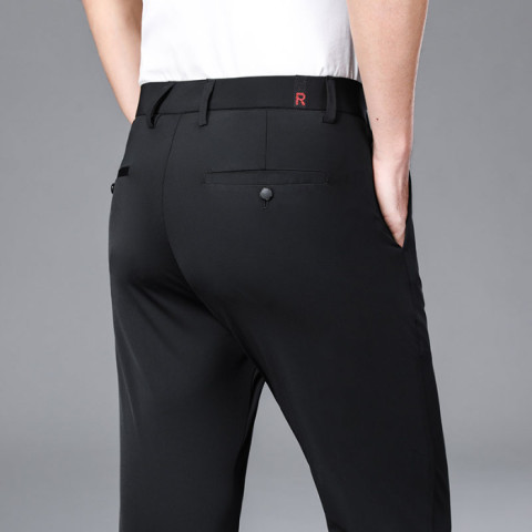 High elastic ice silk trousers men's summer slim straight casual pants non-ironing suit pants draping breathable cool pants - Image 9