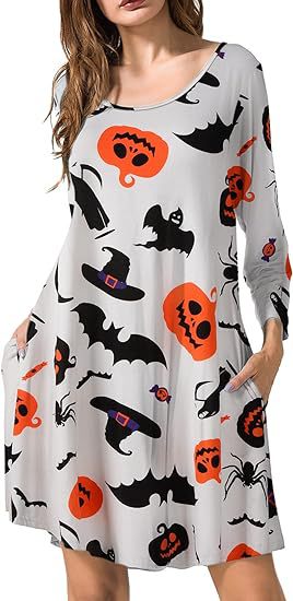 2024 autumn and winter Halloween Christmas holiday color casual T-shirt dress - Image 8