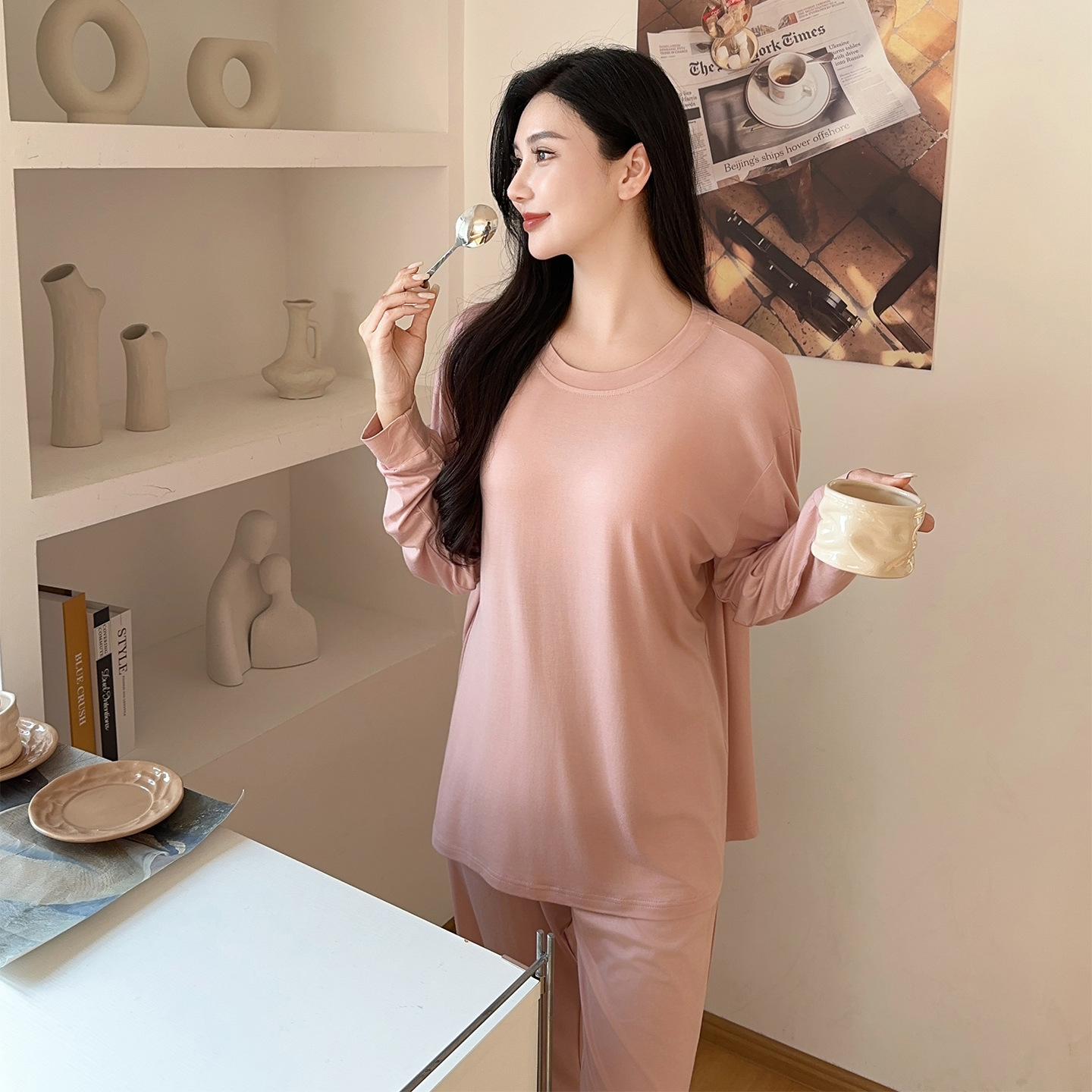 Pajamas with Breast Pads for Women, Spring and Autumn Modal Suit, Large Size 2026 New Autumn Long-Sleeved Long Pants Home Wear - Image 4