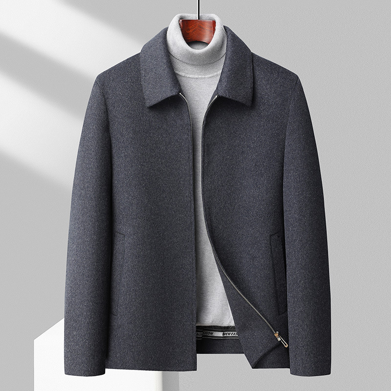 Autumn and Winter new men's cashmere jacket middle-aged lapel dad's goose down detachable liner woolen jacket coat - Image 4