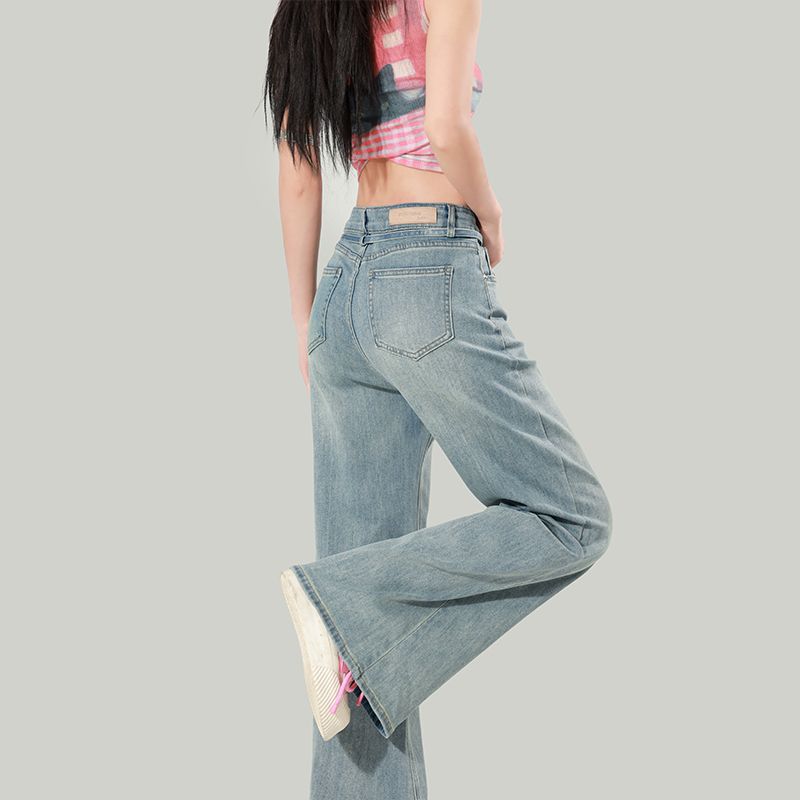 American Retro High-Waisted Slimming Design Drapey Jeans for Women Spring New 2025 High-Waisted Flared Wide-Leg Pants - Image 4