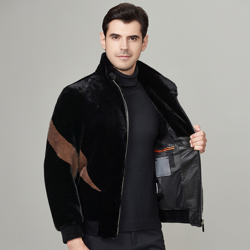 Winter Golden Mink Velvet Jacket Men's Thickeneded Fur Warm Youth Lapel Handsome Fur One-Piece Velvet Men's Jacket - Image 4