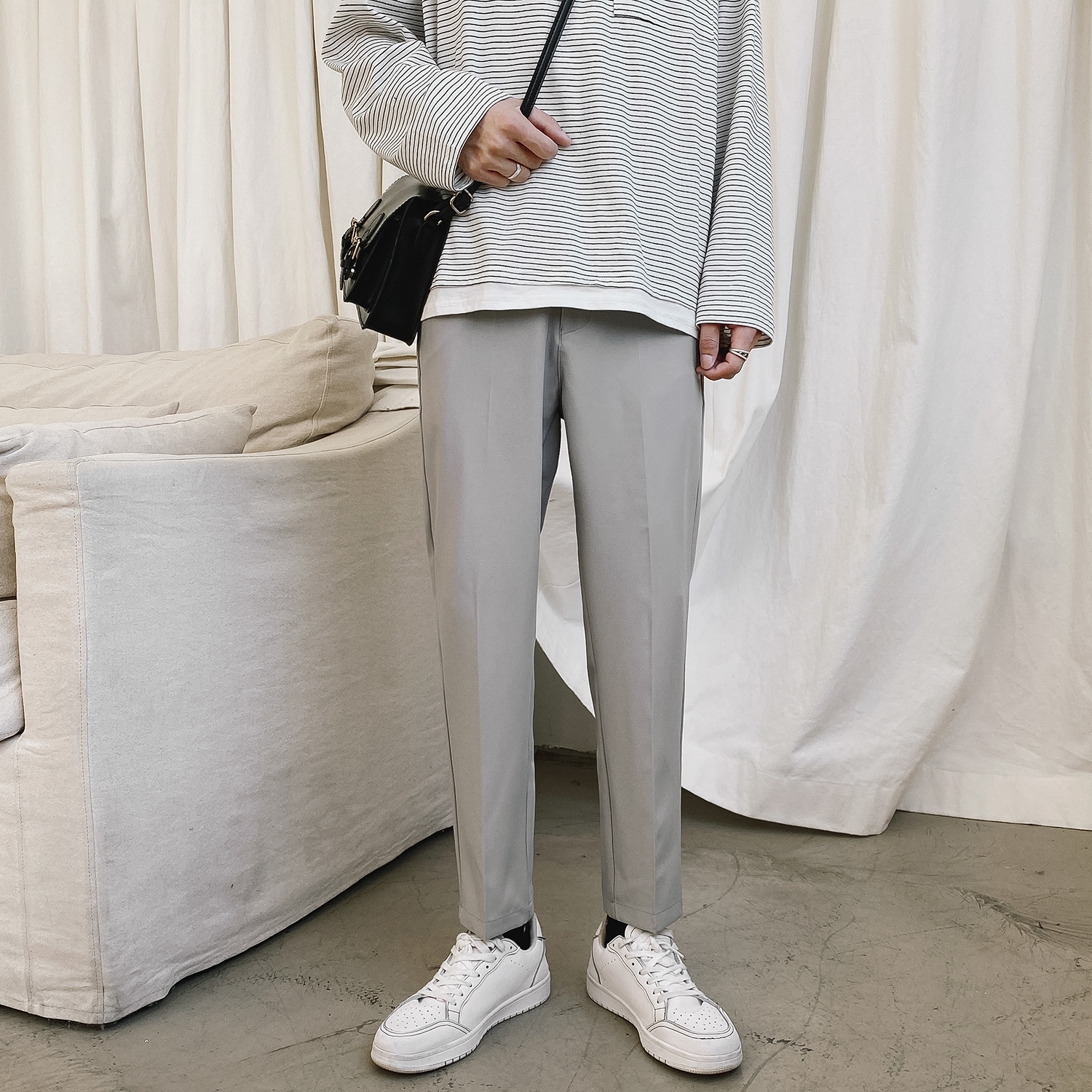 Summer Cool Casual Cropped Pants Drape Wrinkle-Free Slim Fit Professional Men's Pants Business Suit Trousers Versatile Formal Pants - Image 11