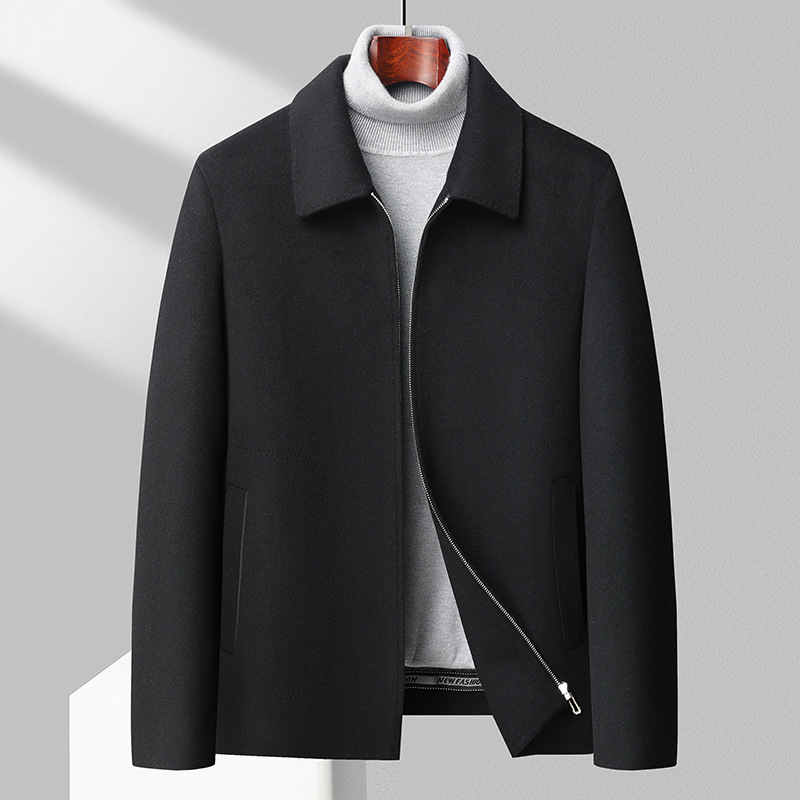 Autumn and Winter new men's cashmere jacket middle-aged lapel dad's goose down detachable liner woolen jacket coat - Image 6