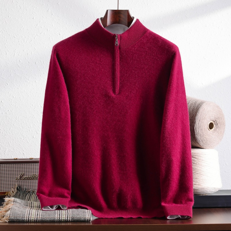 100% Pure Cashmere Pullover Men's Half-High Zipper Collar Sweater Knitted Long-Sleeved Casual 2025 Autumn and Winter New Style Warm - Image 9