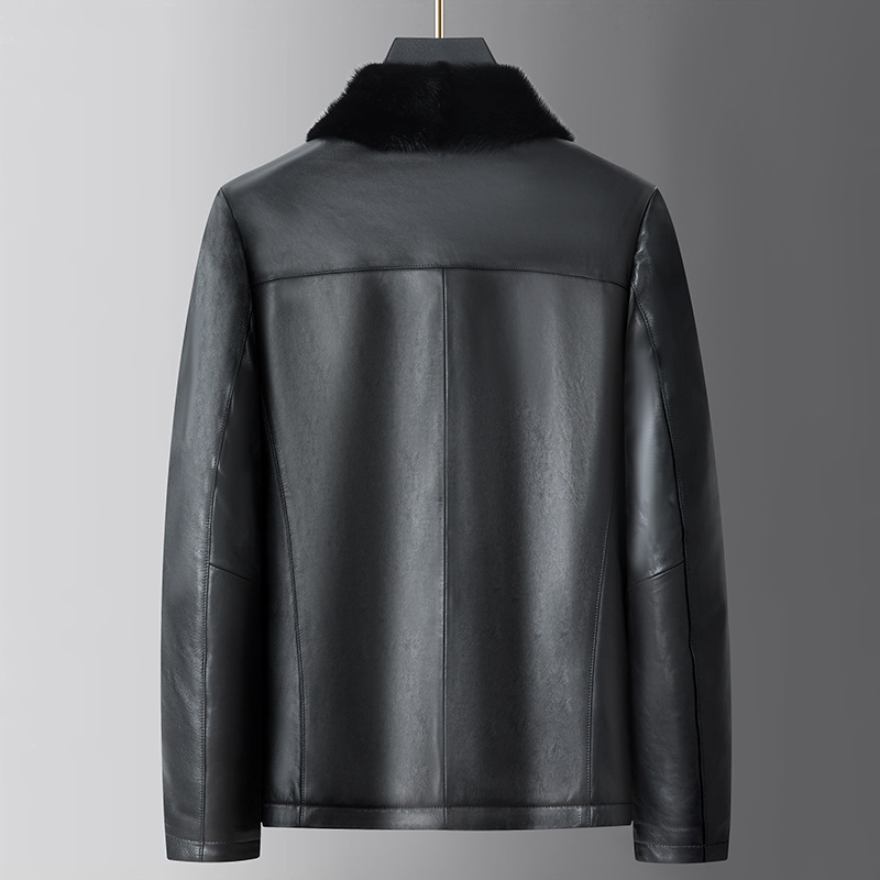 Imported Sheepskin Jacket for Middle-Aged Men with Mink Fur Lining, Wool Integrated Lapel, Short Leather Jacket, Mink Fur Coat - Image 3