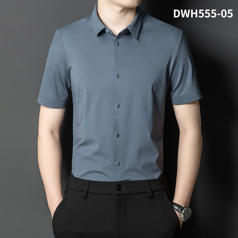 Summer New Vertical Striped Shirt for Men, Short-Sleeved Business Casual High-Elastic Seamless Shirt, Slim Fit Light Business - Image 20