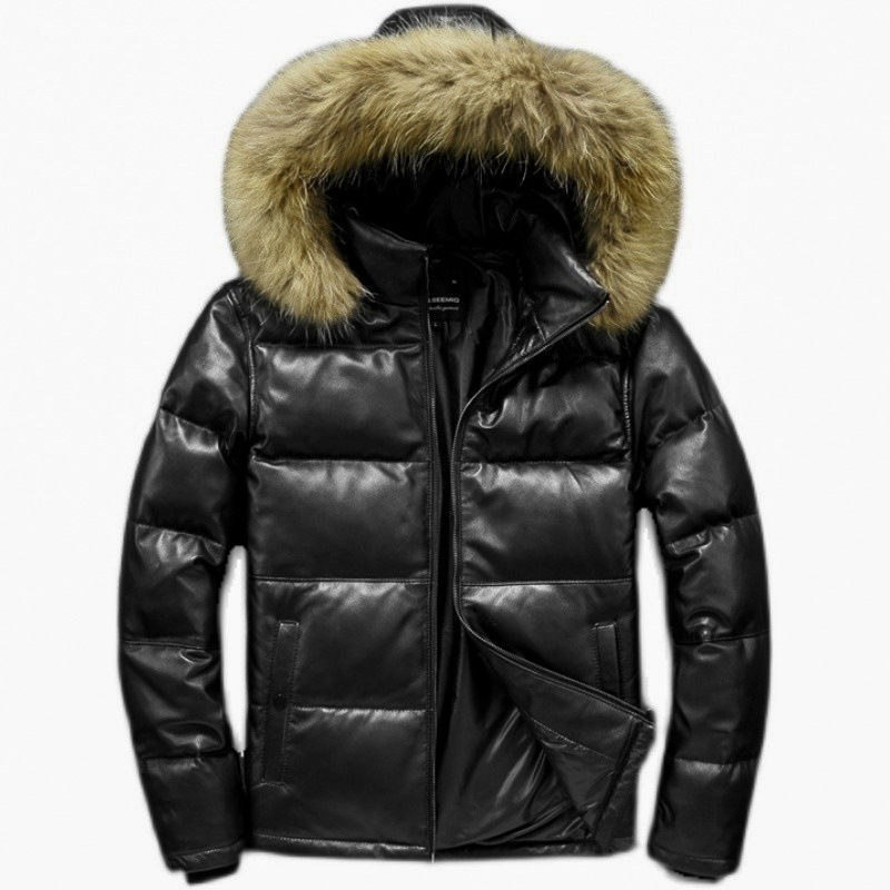 Sheepskin Down Jacket Winter Coat Warm New Thickened Casual Men's Detachable Hat Fur Collar Raccoon Fur - Image 5