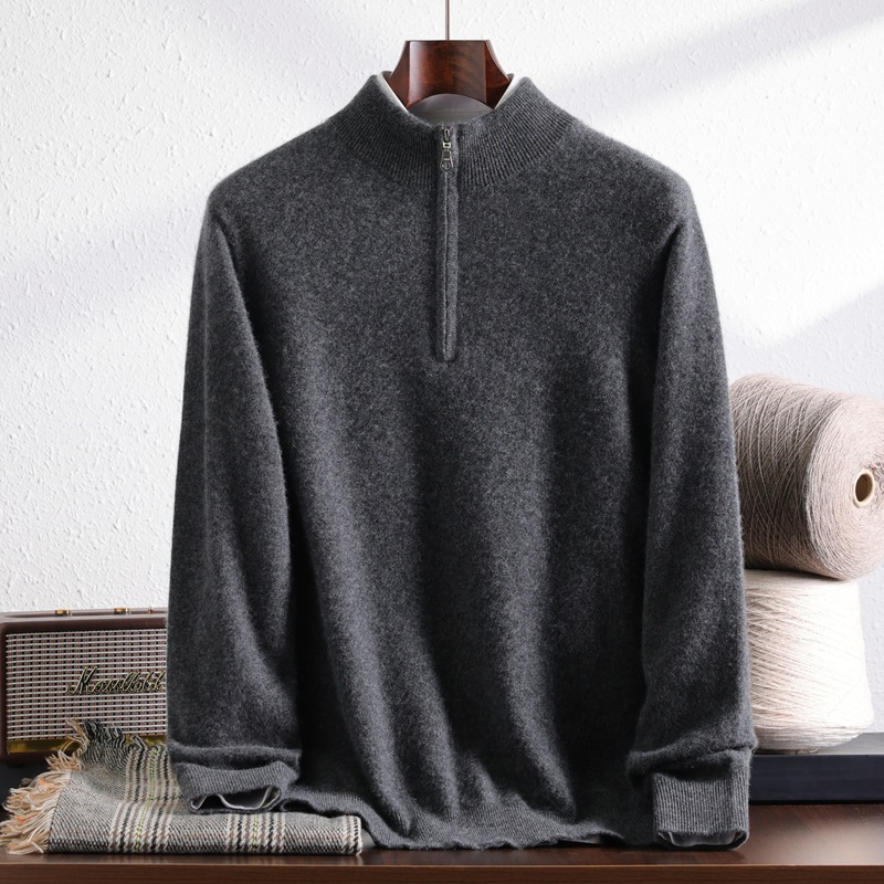 100% Pure Cashmere Pullover Men's Half-High Zipper Collar Sweater Knitted Long-Sleeved Casual 2025 Autumn and Winter New Style Warm - Image 12
