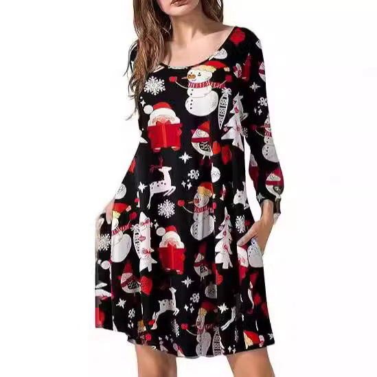 2024 autumn and winter Halloween Christmas holiday color casual T-shirt dress - Image 3