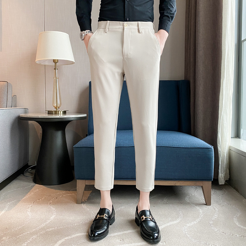 Korean Style Small Suit Pants Men's Summer Thin Pants Straight Business Casual Pants Cropped Black Men's Suit Pants - Image 7