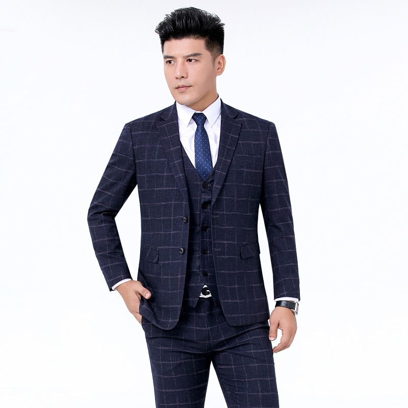 Autumn and Winter New Men's Suit Suit Plaid Vest Three-Piece Korean Style Business Professional Wear White-Collar Wedding Dress - Image 6