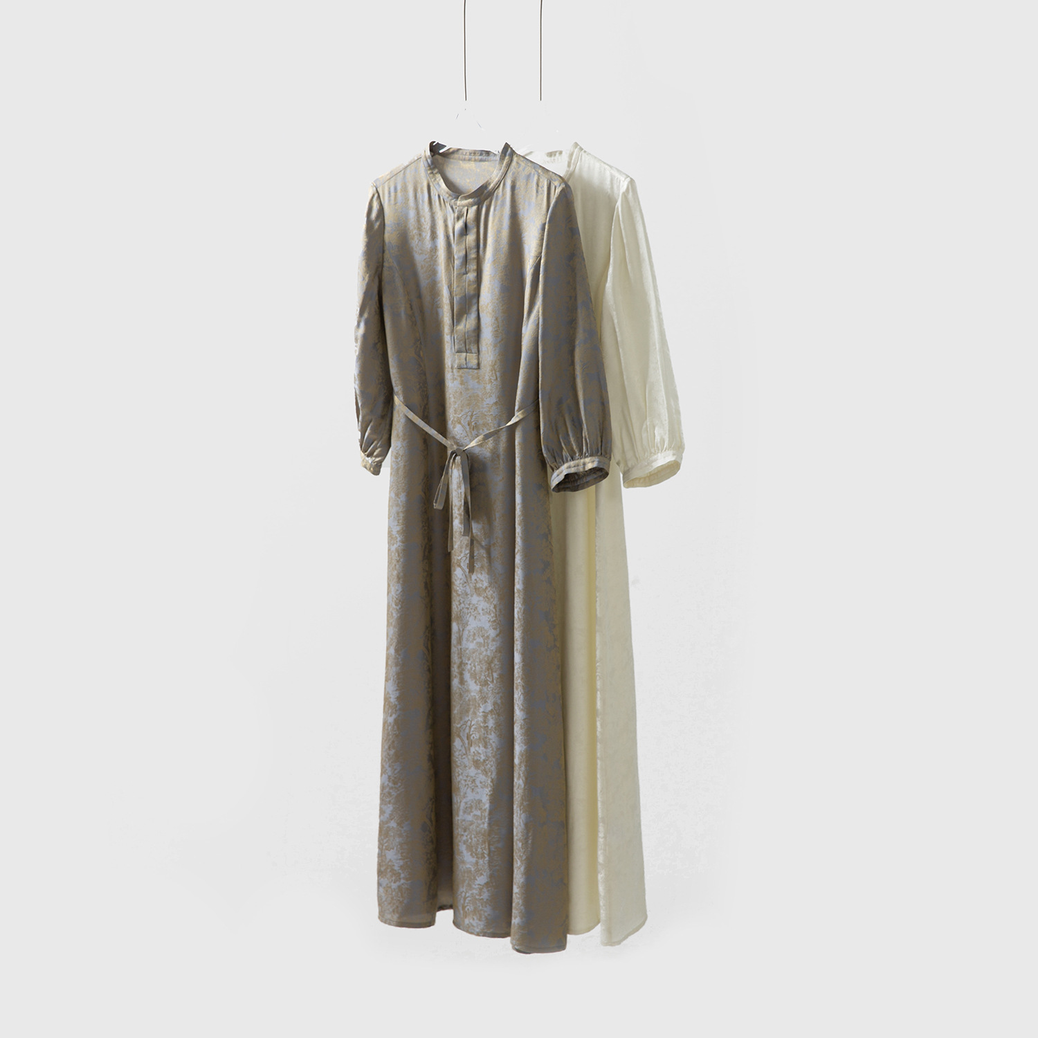 Light Luxury Style Silk Satin Round Neck Shirt Dress for Women, Long Sleeve Waist-Cinching Dress Made of Mulberry Silk for Spring