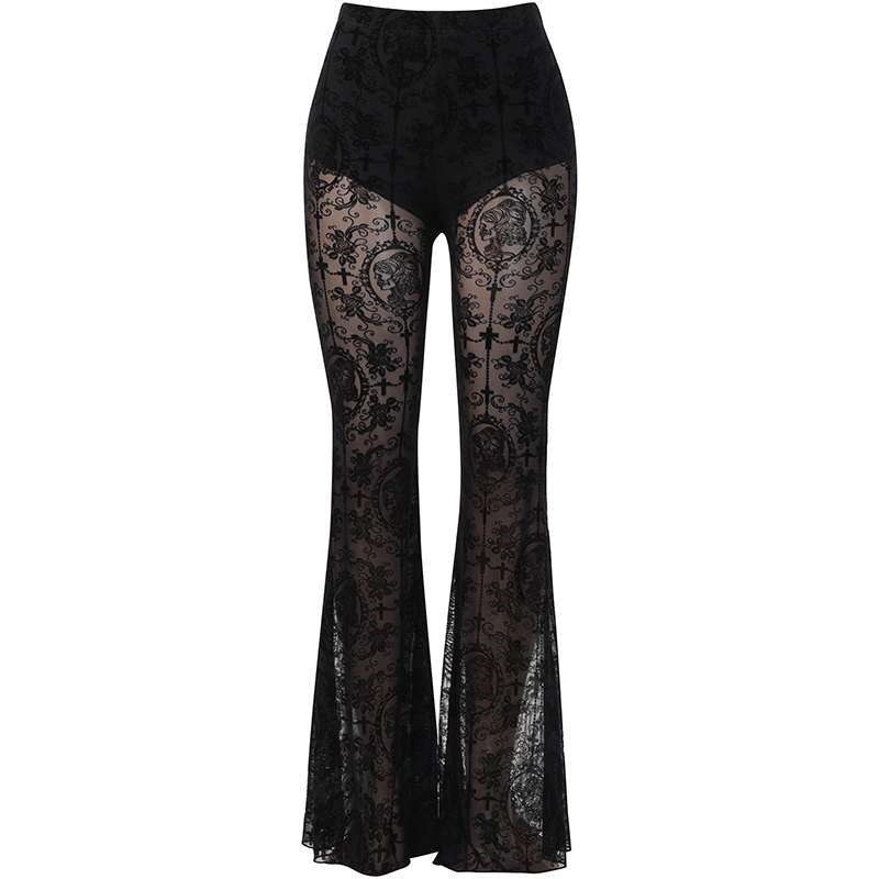 150kg Plus Size Women's Black Lace Sexy Dance Bell Bottoms Mesh Sexy Transparent Pants Heels Dance Clothes - Image 5