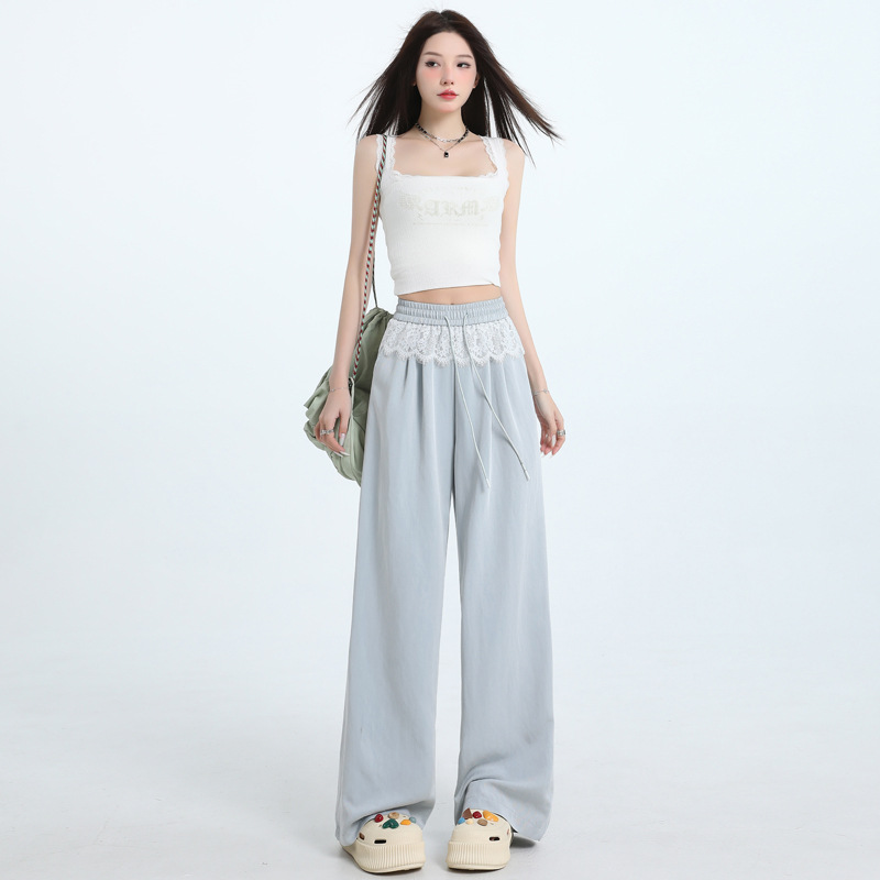Simple and Lazy Spring and Summer New Style Lace Trendy Straight Wide-Leg Pants Loose Slimming Drape Casual Pants - Image 2