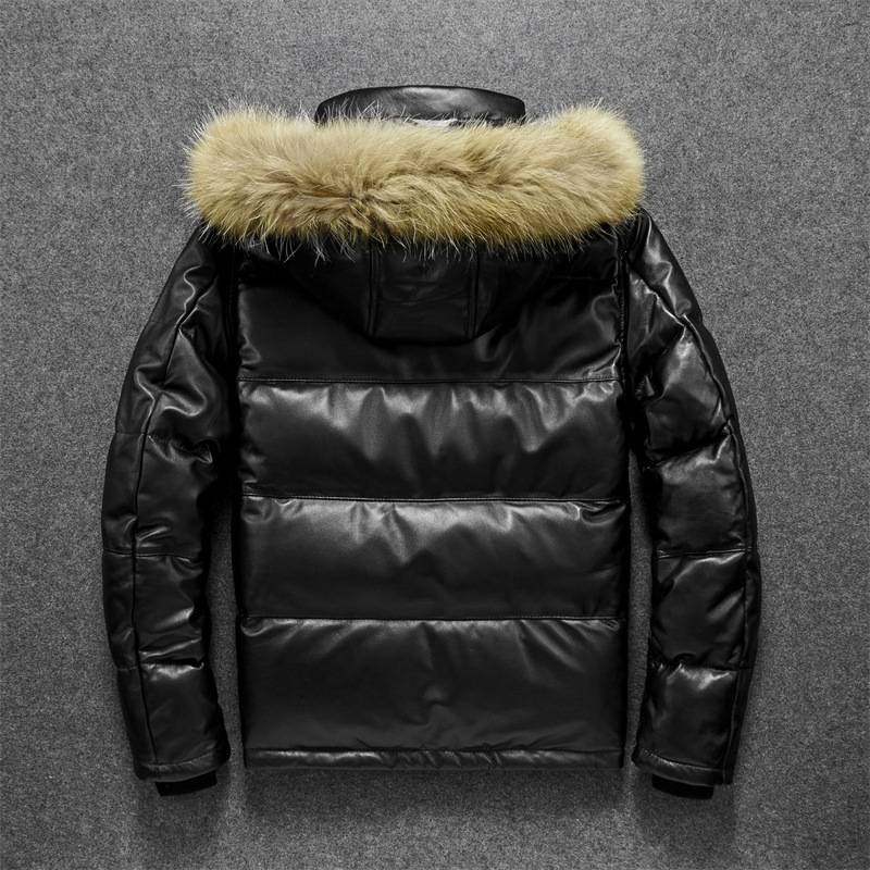 Sheepskin Down Jacket Winter Coat Warm New Thickened Casual Men's Detachable Hat Fur Collar Raccoon Fur - Image 2
