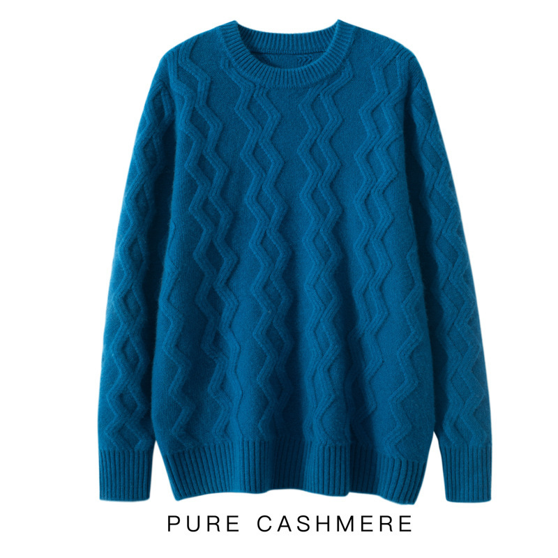 Five-stitch Triple Thickened Diamond-shaped Crewneck Mountain Cashmere Sweater Men's Autumn and Winter Casual Loose Cashmere Knitted Sweater - Image 2