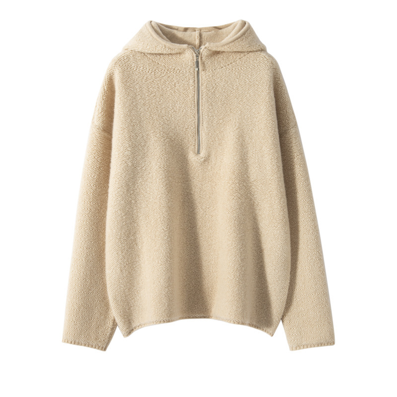 Autumn and Winter New Hooded Half Zip Top Mountain Cashmere Sweater Women's Knitted Base Shirt Long Sleeve Loose Thick Sweater - Image 7