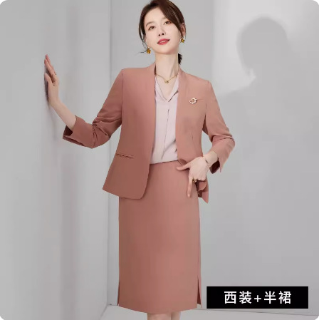 Spring and Autumn New Pink Elegant Goddess Fan Professional Suit Fashion Collarless Broadcasting Host Dress Dress - Image 6