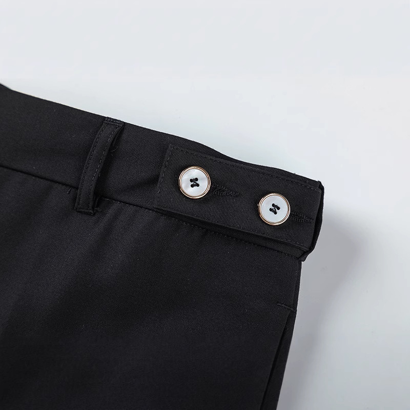 Summer Style High-End Slim-Fit Black Trousers with Button Decoration, Versatile Straight-Leg Drape Casual Trousers for Men and Women - Image 4