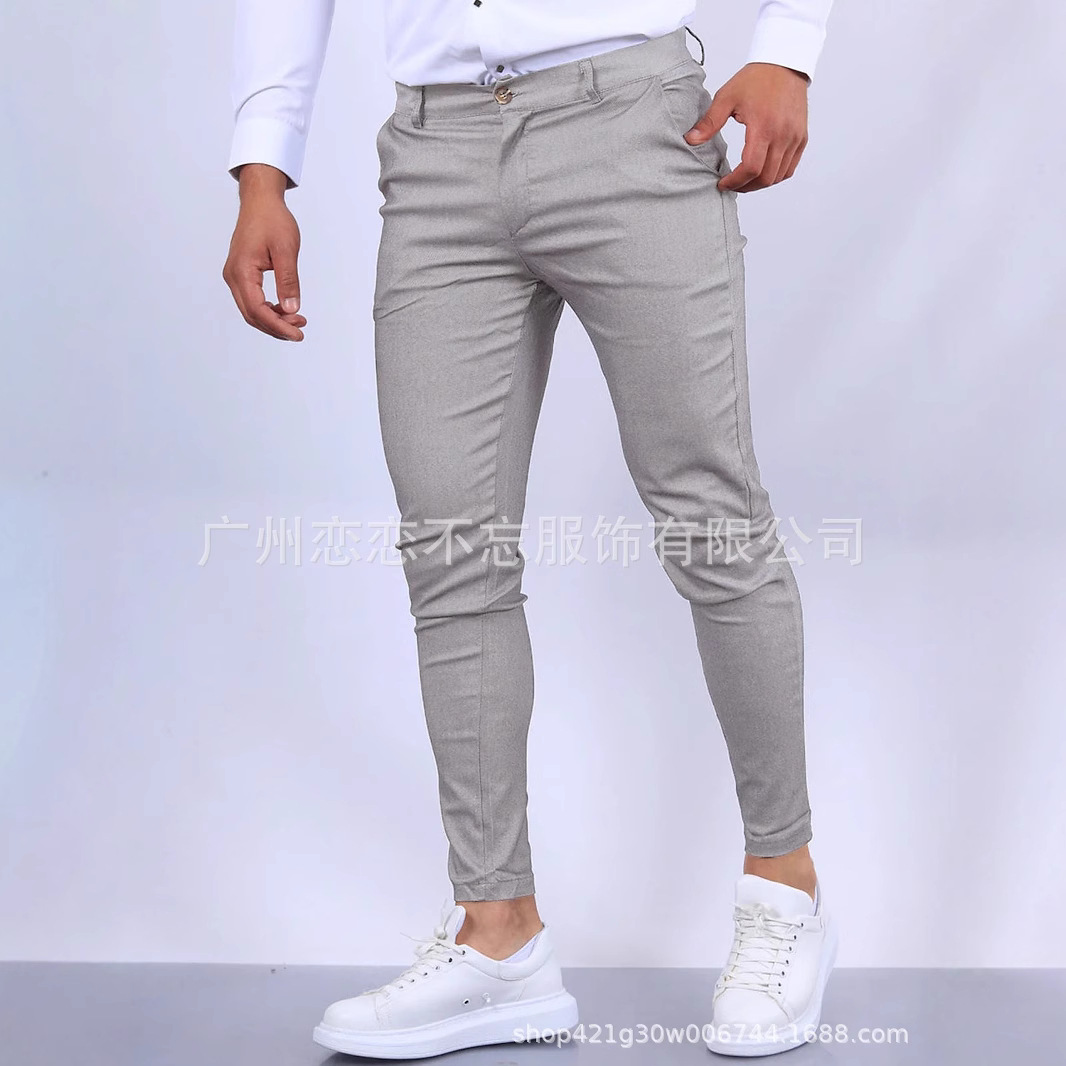 Cross-border Foreign Trade Autumn New Casual Trousers Men's European and American Style Slim-fit Men's Casual Solid Color Trousers 0502 - Image 3