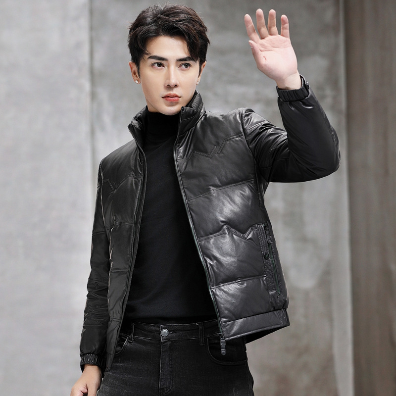 2023 new winter Haining Leather coat men's first layer cowhide down jacket goose down fleece-lined thickened men's coat
