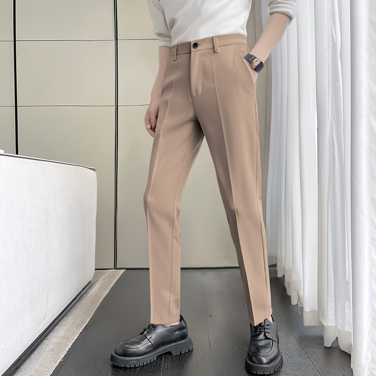 Small Western Pants Men's Cropped Autumn and Winter Thick Slim-fit Business Dress Casual Cropped Suit Pants Non-ironing Suit Pants Men's - Image 12