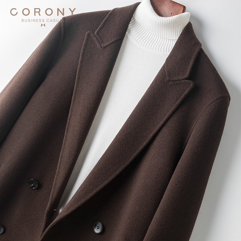 Winter Woolen Coat Men's Slim-fit High-end Cashmere Full Wool Double-sided Woolen Mid-length Coat - Image 2