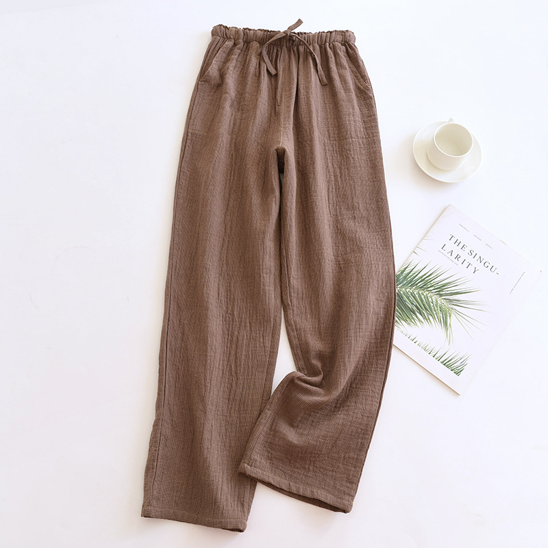Spring and Autumn Pure Cotton Pajama Pants for Men and Women Yarn-dyed Plaid Double-layer Cotton Yarn plus size Loose Thin Summer Soft Home Pants - Image 4