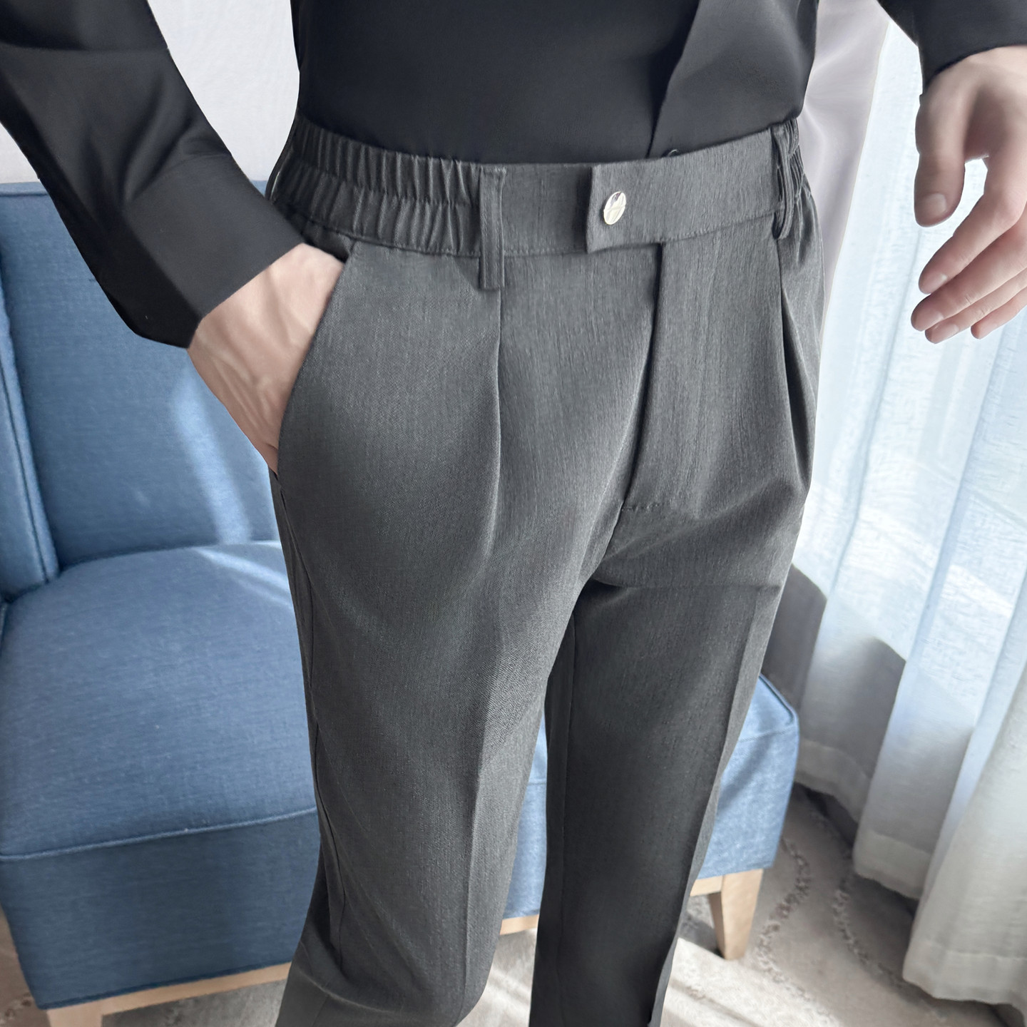 Xiaohongshu Recommends New Autumn Men's Casual Cropped Pants with a High-End Feel, Semi-Elastic Waist, and Drapey Men's Long Pants - Image 4
