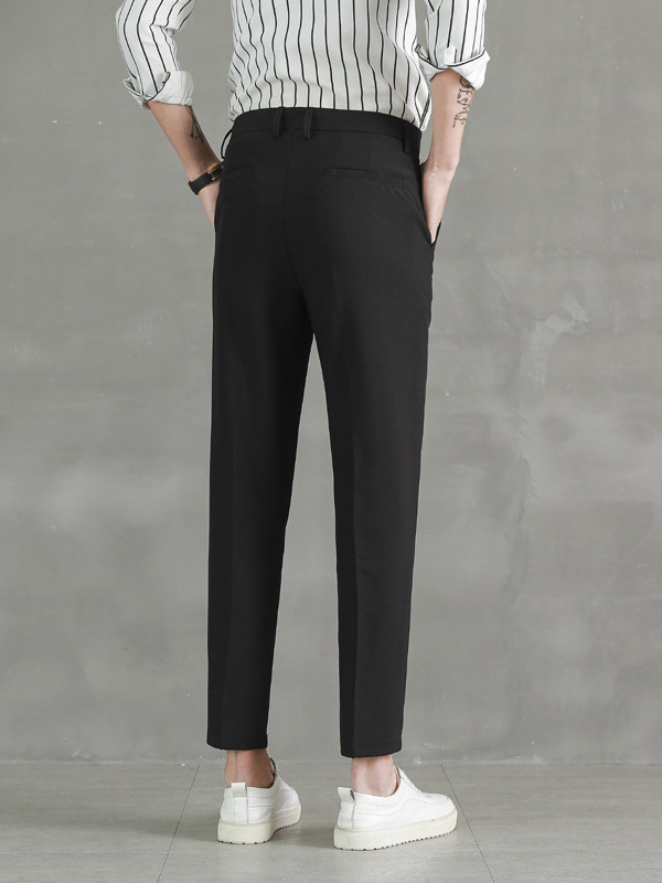 Men's Slim-Fit Cropped Dress Pants, Professional Formal Casual Suit Trousers, High-Quality Drape Black Suit Long Pants for Men - Image 4