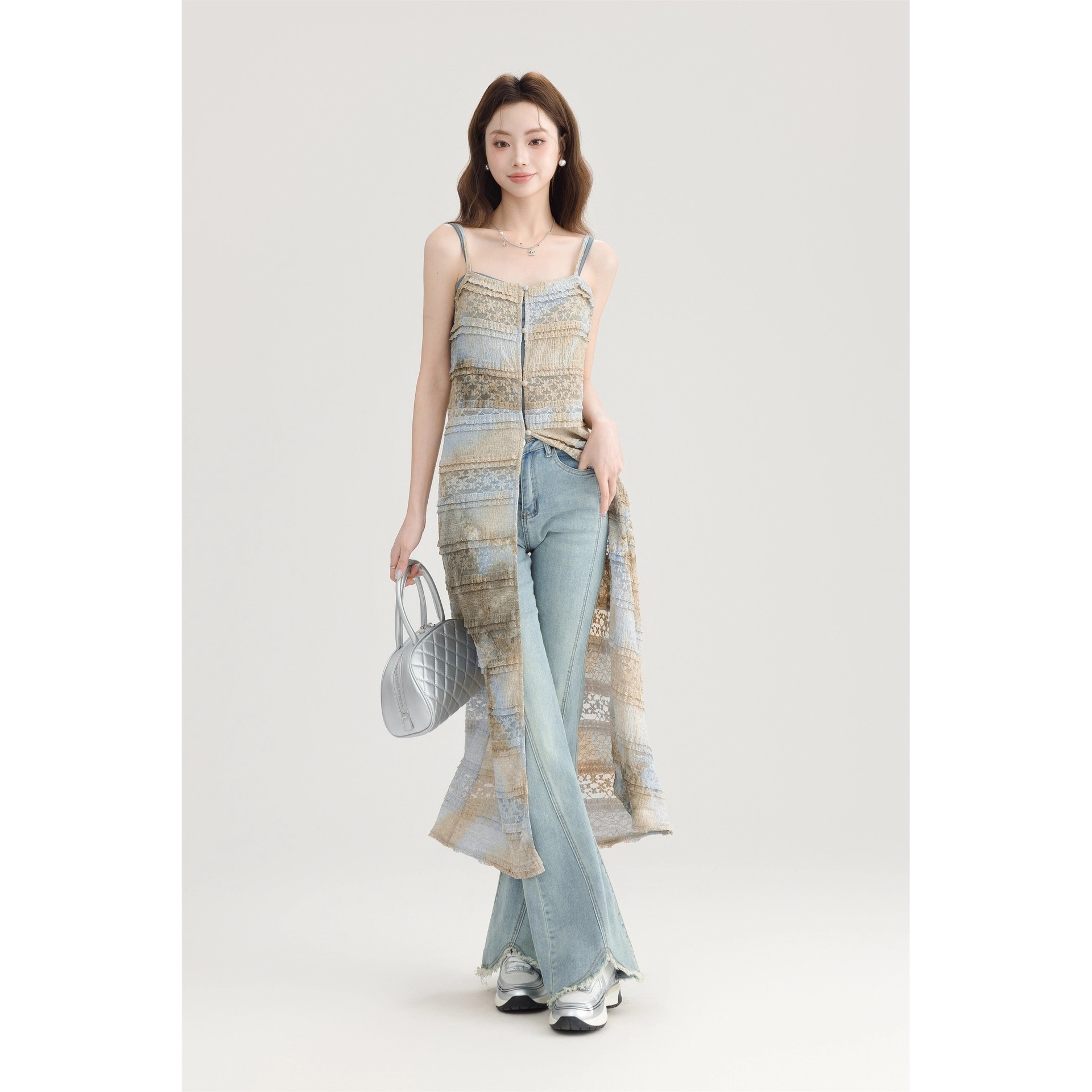 Light-Colored Raw Edge Bootcut Jeans for Women 2025 New Spring and Autumn High-Waisted Petite Bell-Bottom Jeans for Women - Image 3