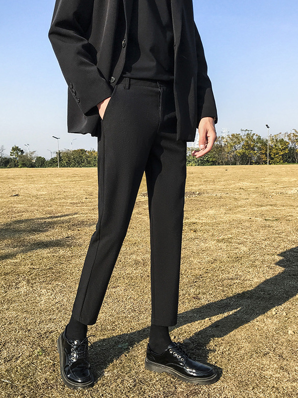 Casual Trousers Men's Small Western Trousers Autumn and Winter Business Slim-fit High-end Youth Trendy Pants Small Straight Suit Pants - Image 3