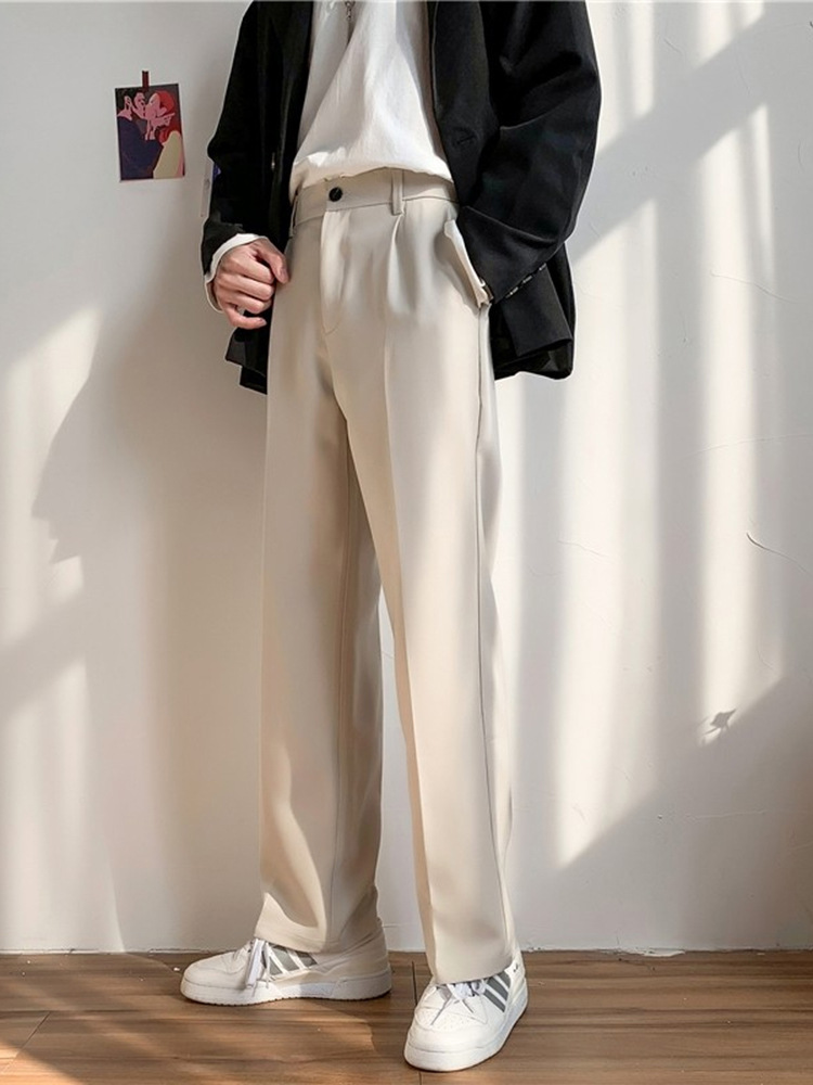 Black fleece-lined Straight Trousers for Boys Autumn and Winter High-grade Dipdown Loose Casual Pants Cropped Wide-leg Suit Pants for Men - Image 3