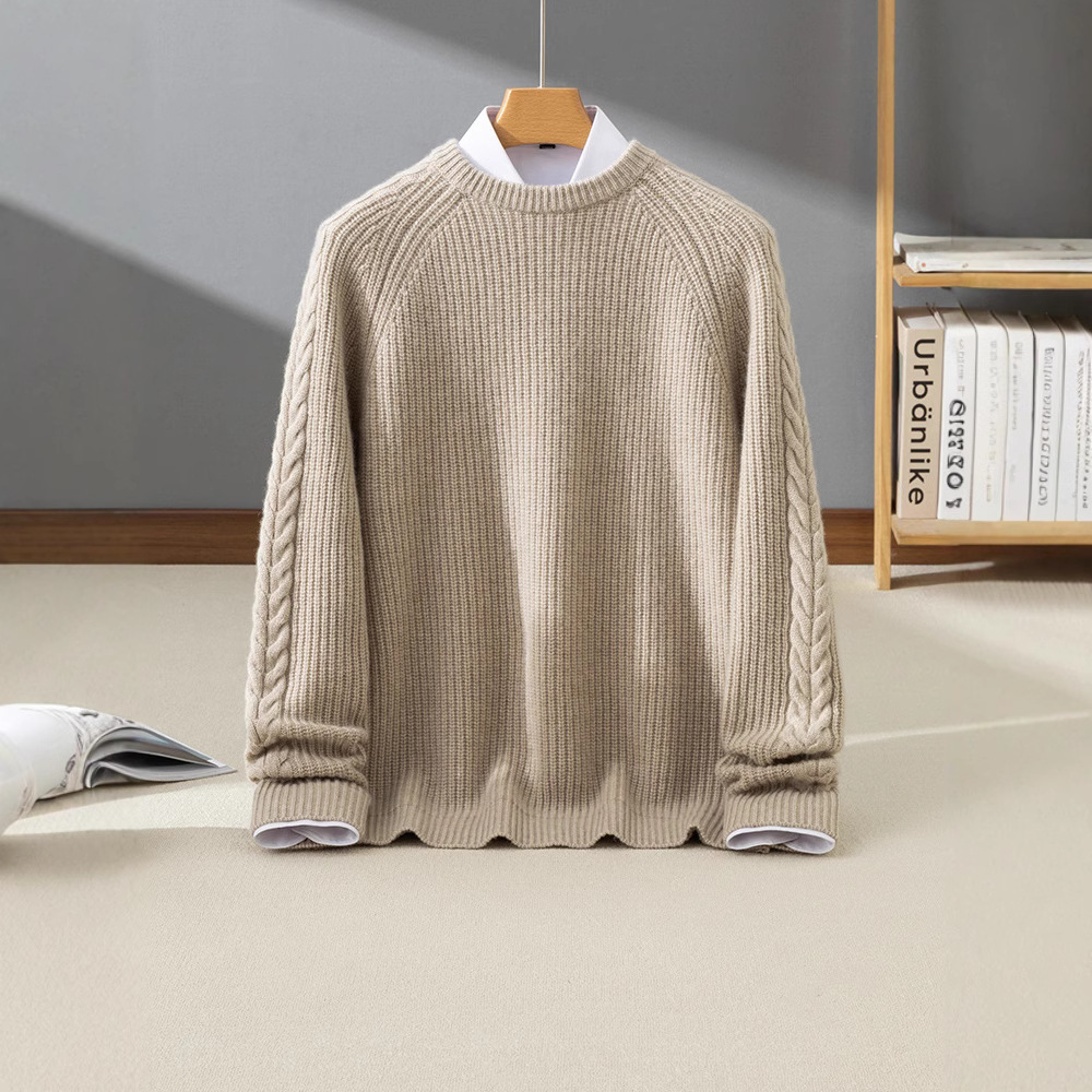 24 Winter Twist Cashmere Sweater for Husband Men's Crewneck Five-pin Thickened Warm Fleece New Warm Base Shirt