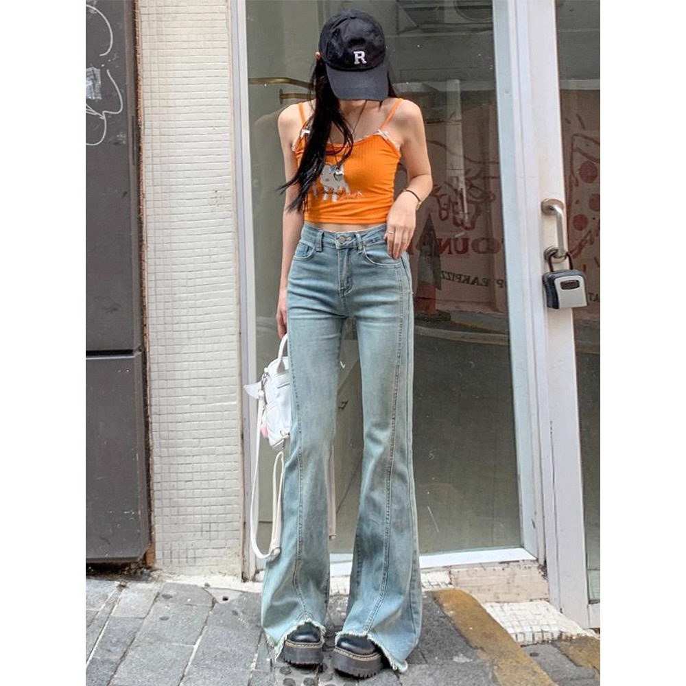 High-Waisted Bootcut Jeans for Women 2025 New Korean Style Raw Edge Horseshoe Pants Slimming Look Slimming Look Flared Pants - Image 4