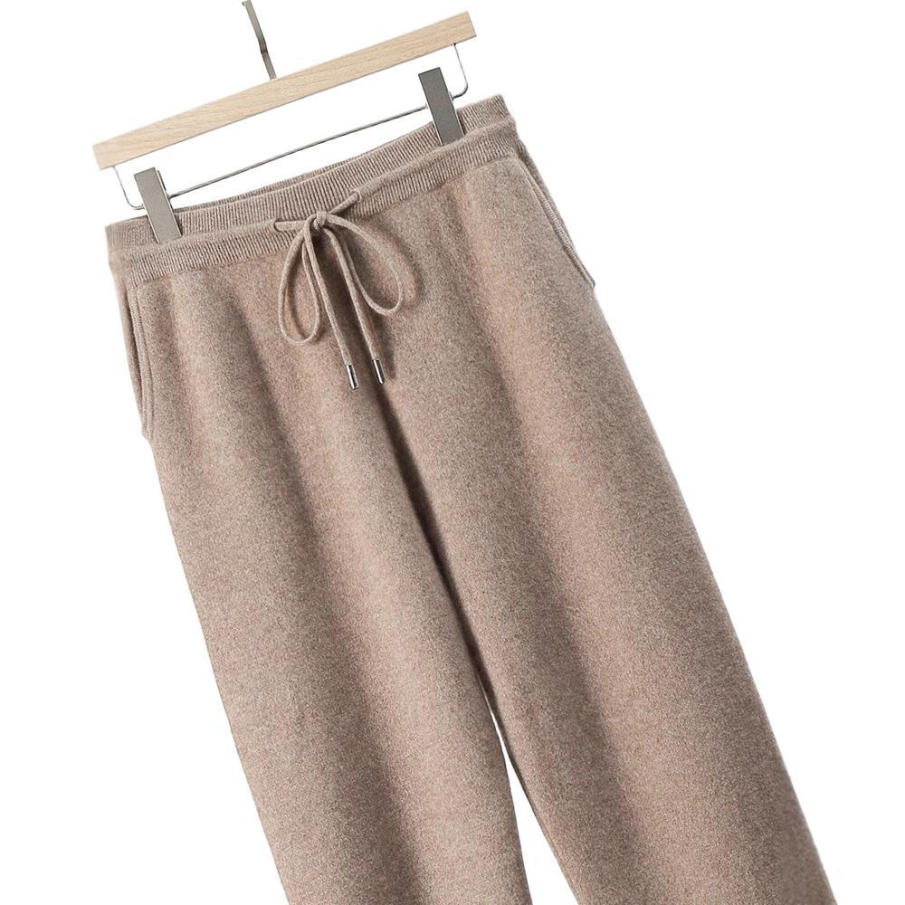Autumn and Winter Thickeneded Four-Flat Wear-Resistant Cashmere Knitted Pants for Men with Pockets, Elastic Waist, Lace-Up Pure Color Pants - Image 5