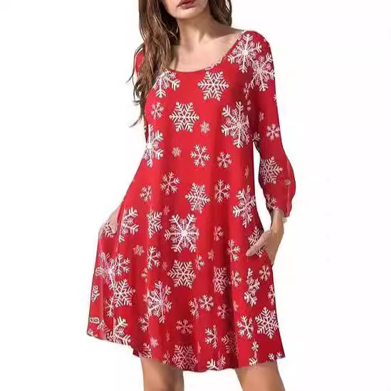2024 autumn and winter Halloween Christmas holiday color casual T-shirt dress - Image 4