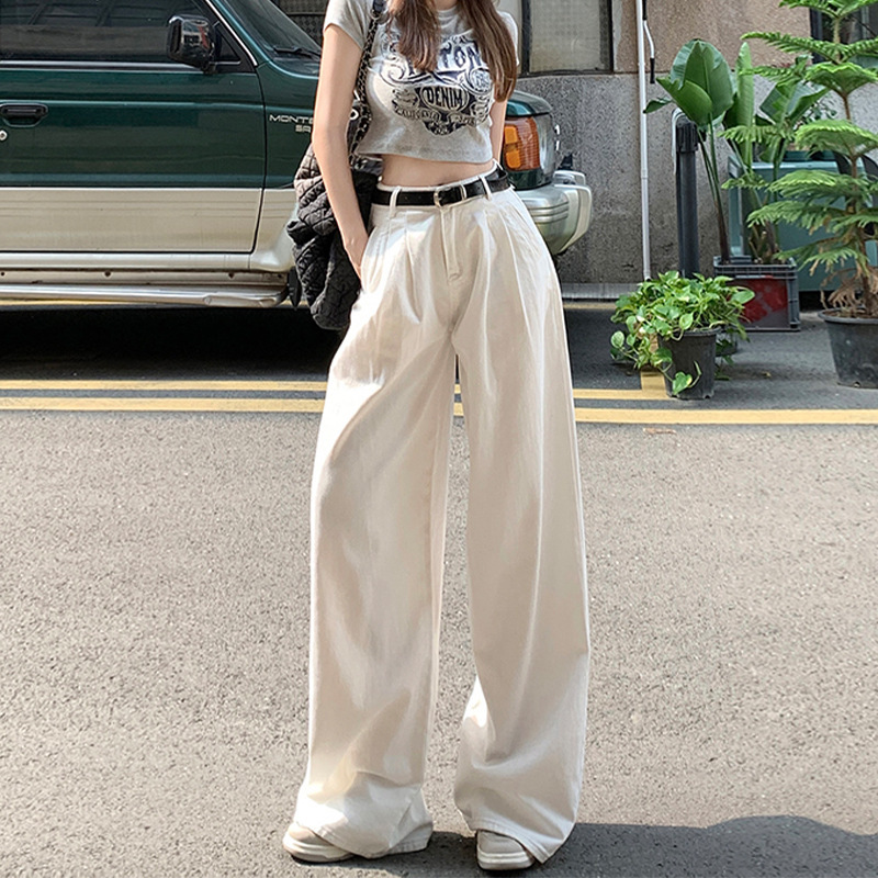 White Wide-Leg Jeans for Women, Summer Thin Fashion Slimming Loose Casual Pleated Drape Versatile Floor-Length Pants - Image 6