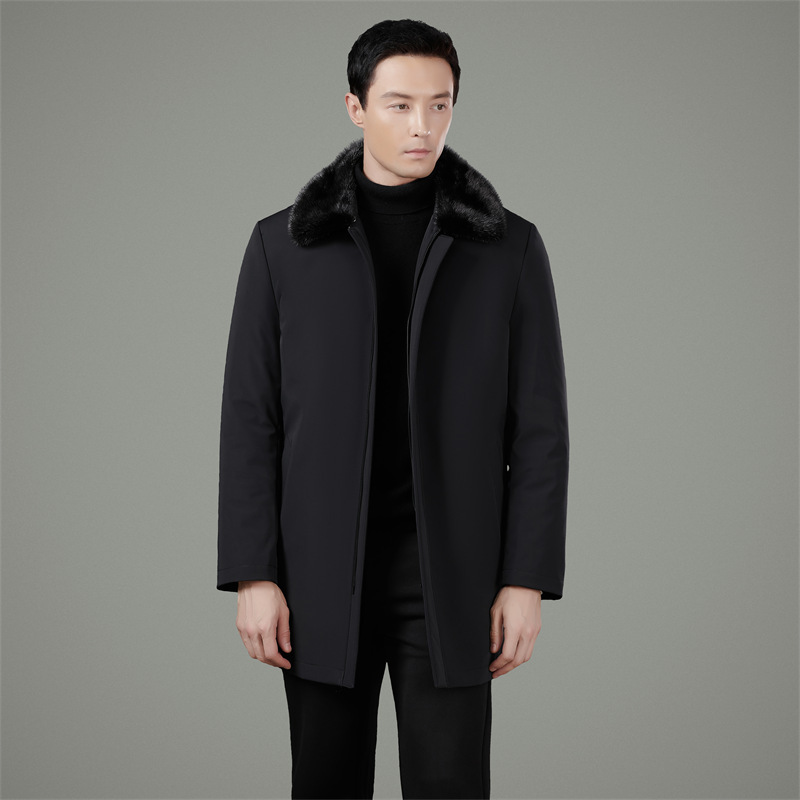 Winter Luxury Men's Nike Coat with Mink Fur Collar, Gold Mink Lining, Casual Middle-Aged Dad Jacket Coat - Image 6