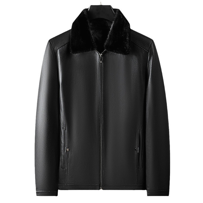 Imported Sheepskin Jacket for Middle-Aged Men with Mink Fur Lining, Wool Integrated Lapel, Short Leather Jacket, Mink Fur Coat - Image 4