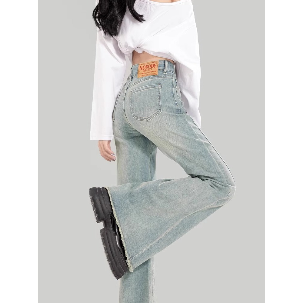 Women's Flared Jeans 2025 Summer New High-Waisted Slim Fit Bootcut Raw Hem Pants - Image 3