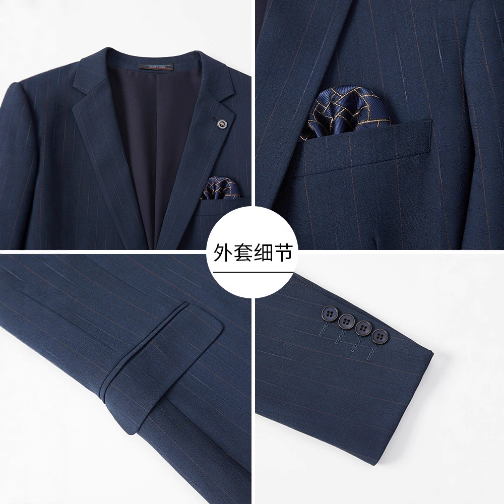 Advanced New Suit Men's Light Business Casual Banquet Suit Korean Style Blue Striped Side Slit Groom Suit - Image 4