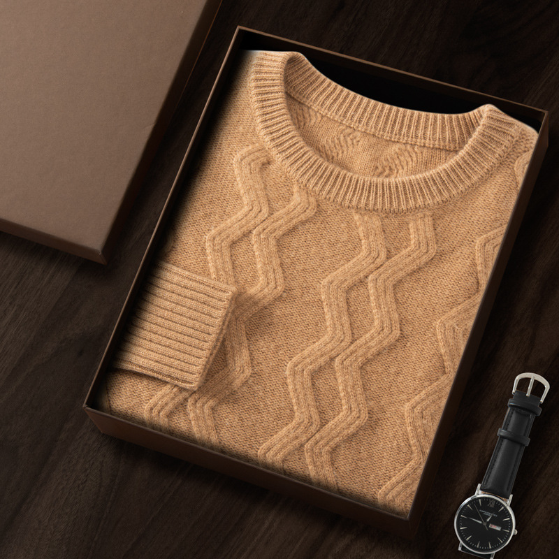 Five-stitch Triple Thickened Diamond-shaped Crewneck Mountain Cashmere Sweater Men's Autumn and Winter Casual Loose Cashmere Knitted Sweater - Image 6