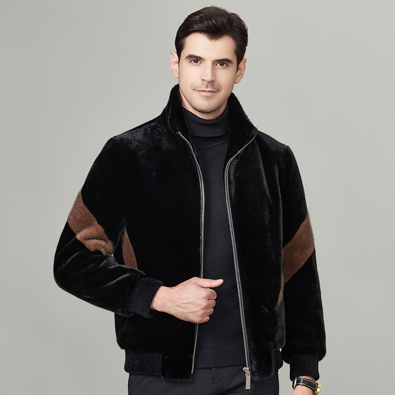 Winter Golden Mink Velvet Jacket Men's Thickeneded Fur Warm Youth Lapel Handsome Fur One-Piece Velvet Men's Jacket