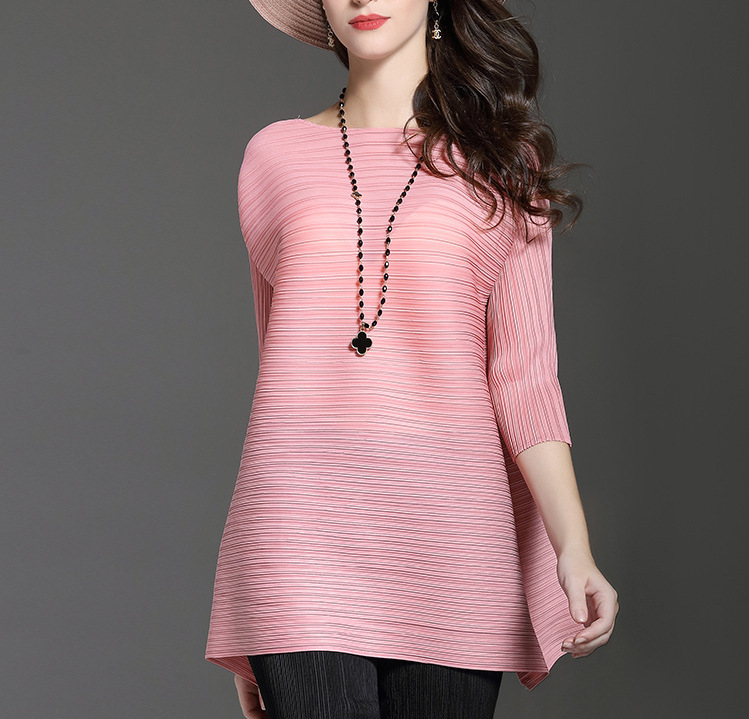 2026 Spring and Autumn New Style Three-Quarter Sleeve Versatile Top Simple T-Shirt Trendy Plus Size Loose Pleated Women's Clothing - Image 10