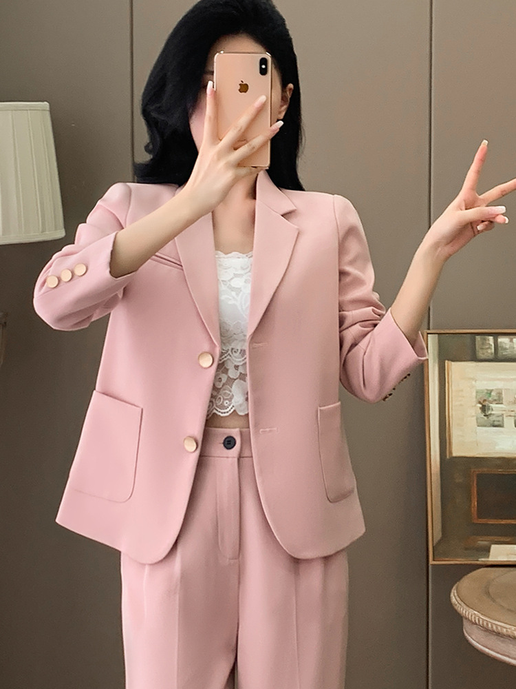 Cross-Border Pink Blazer for Women, Short Jacket, New Autumn Style, Elegant Petite Suit, Workwear, Commuting Professional Suit