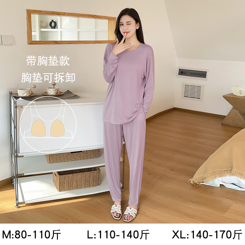 Women's Modal Pajamas Spring Long Sleeve Set with Chest Pads Pure Desire Plus Size Lace 2026 New Spring and Autumn Homewear - Image 28