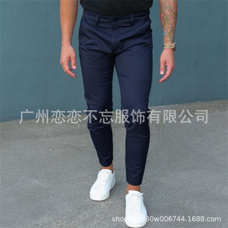 Cross-border Foreign Trade Autumn New Casual Trousers Men's European and American Style Slim-fit Men's Casual Solid Color Trousers 0502 - Image 2