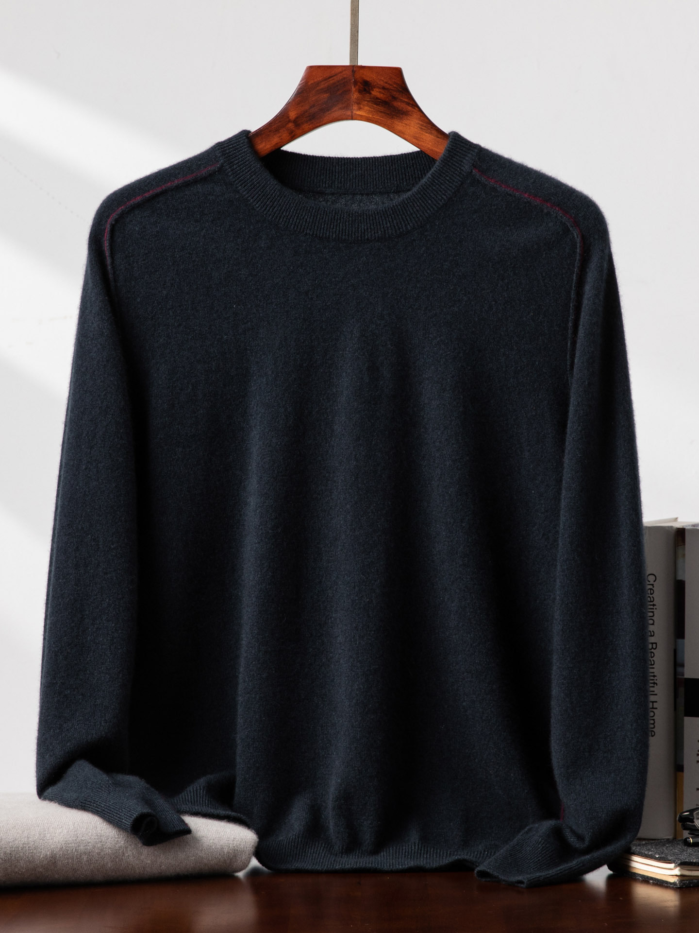 100% Pure Cashmere Men's 2025 New Round Neck Warm Knitwear Autumn and Winter Warm Base Layer Men's Clothing - Image 2